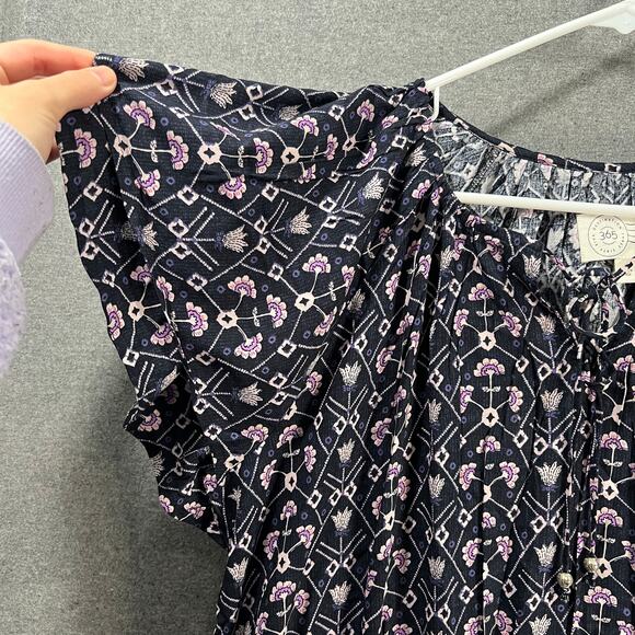 Destination 365 Printed Short-Sleeve Midi Dress with Smo Black Abstract XLP - Picture 9 of 15